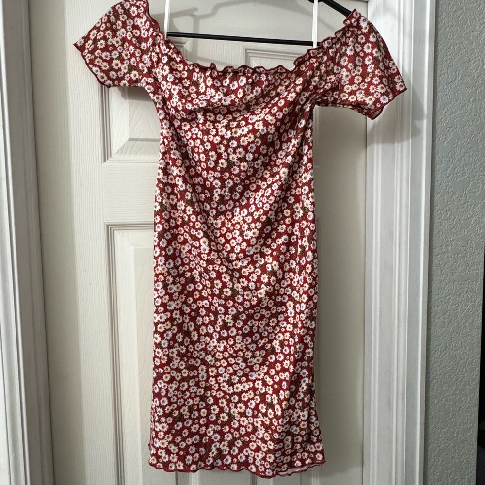 Floral Off-Shoulder Red Dress